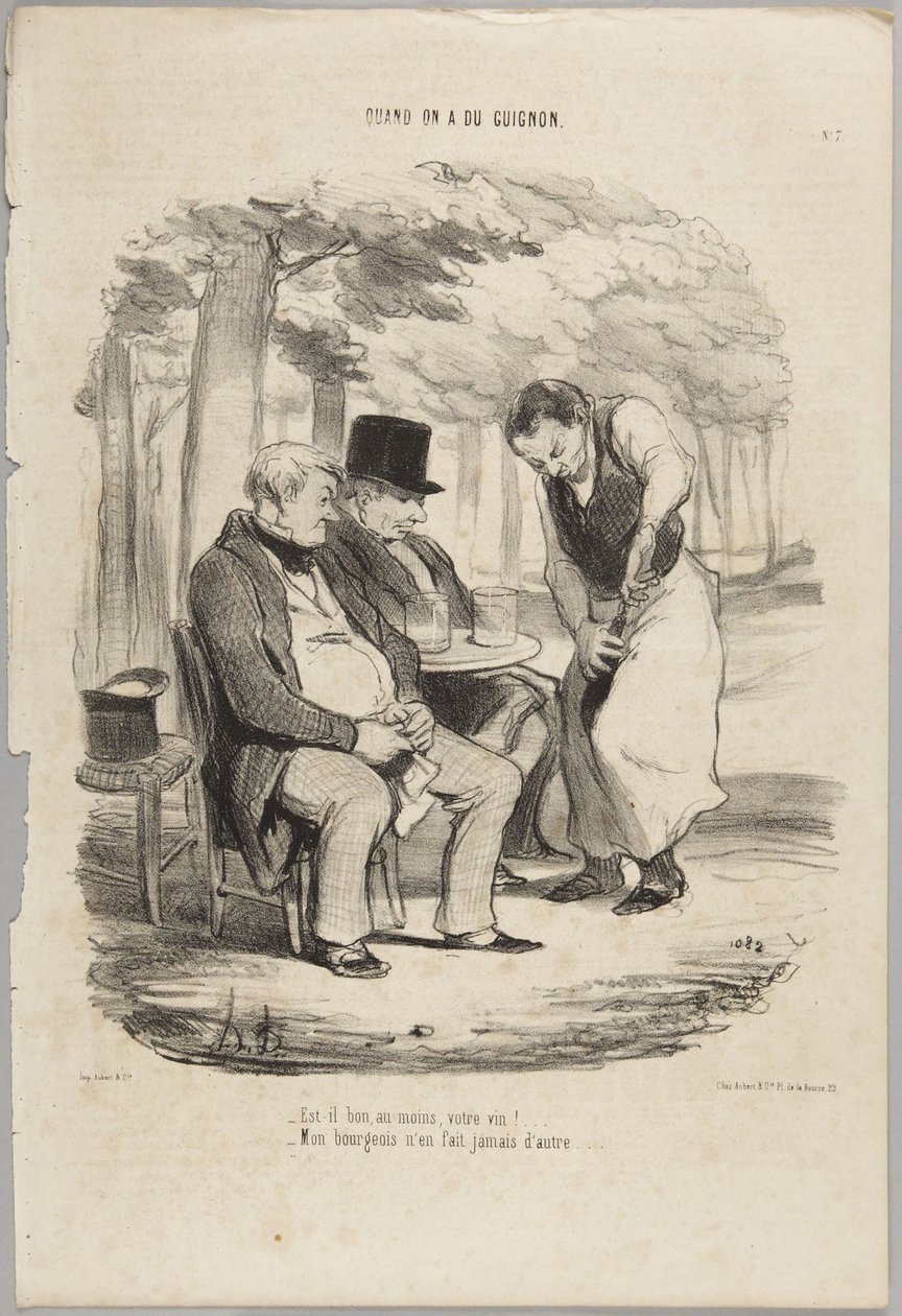 Ma almeno il vostro vino è buono!..., numero 7 della serie «Quand on a du Guignon» di Le Charivari da Honoré Daumier