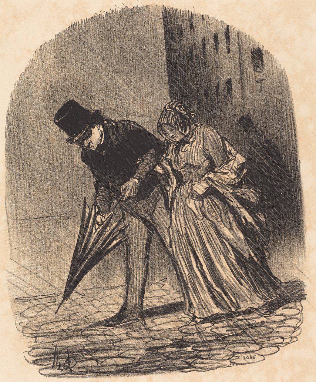 Inconveniente di un ombrello a molle troppo complicato da Honoré Daumier