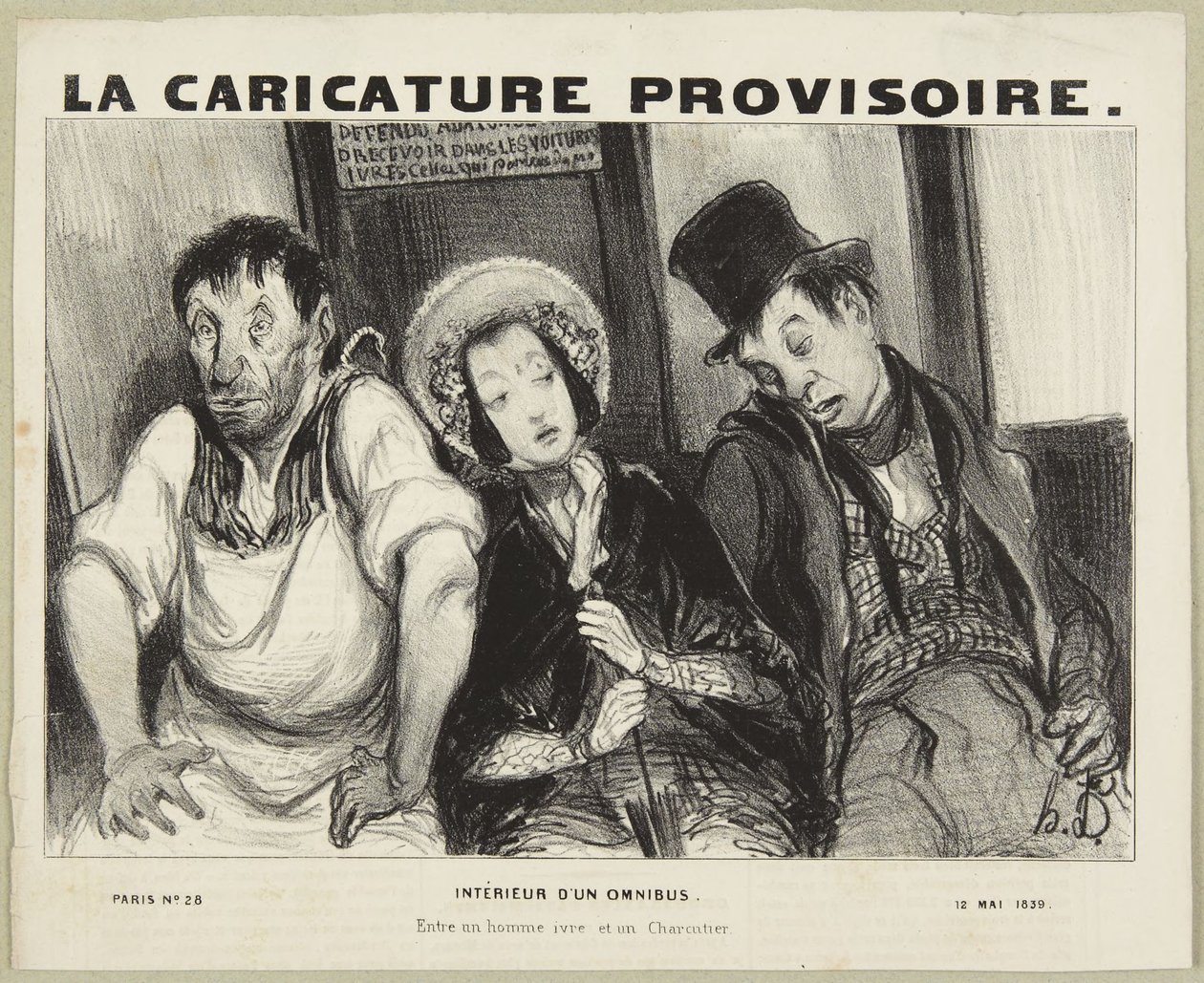 Interno di un omnibus, dalla serie «Tipi parigini» da La Caricature Provisoire da Honoré Daumier