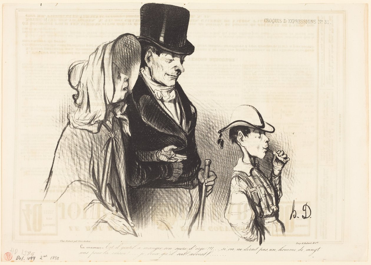 La mamma - È carino mentre mangia il suo bastoncino di zucchero!... da Honoré Daumier
