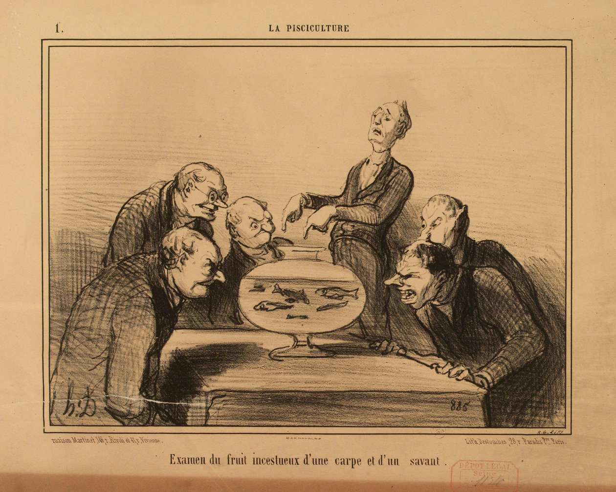 La piscicoltura n. 1: Esame del frutto incestuoso di una carpa e di uno studioso. da Honoré Daumier