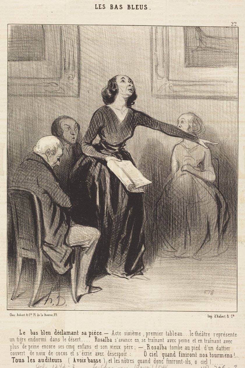 Il Bas-bleu che recita la sua opera teatrale da Honoré Daumier