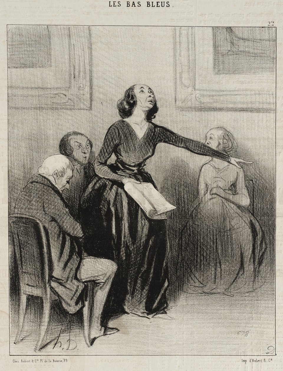 Il Bas-bleu che recita la sua opera teatrale da Honoré Daumier