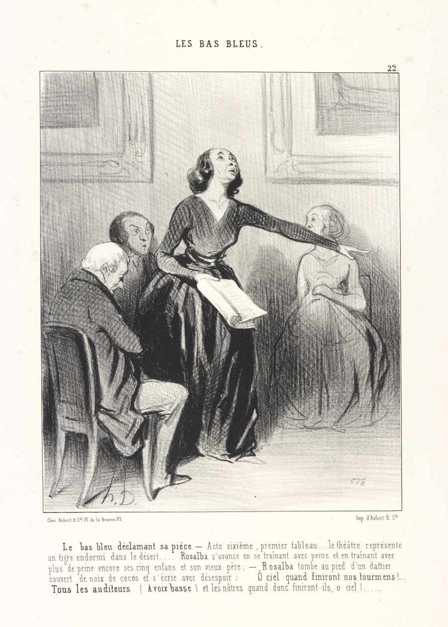 La calza blu che recita la sua commedia, tavola 22 dalla serie Le calze blu della rivista Le Charivari da Honoré Daumier