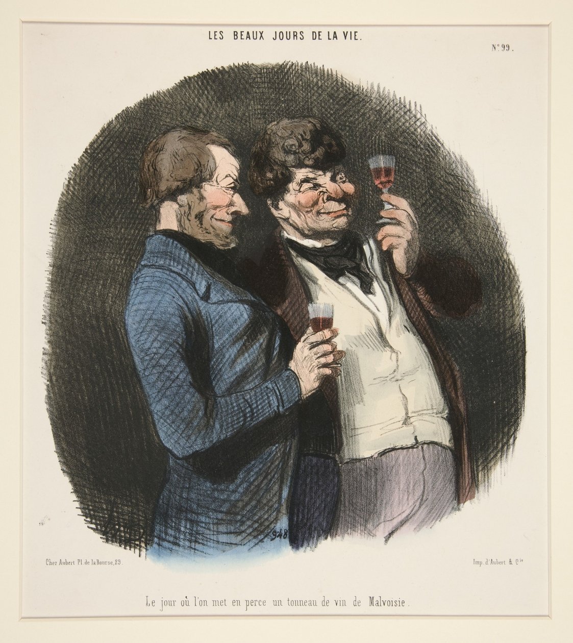 Il giorno in cui si stappa una botte di vino di Malvasia, tratto da *Les Beaux Jours de la Vie* da Honoré Daumier