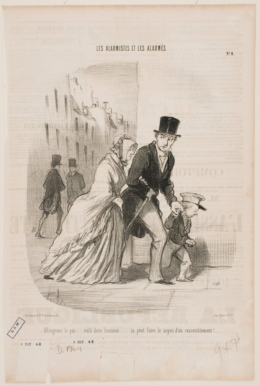 Camminiamo in fretta, ci sono due uomini laggiù… potrebbe essere l’inizio di un nuovo raduno illegale. da Honoré Daumier