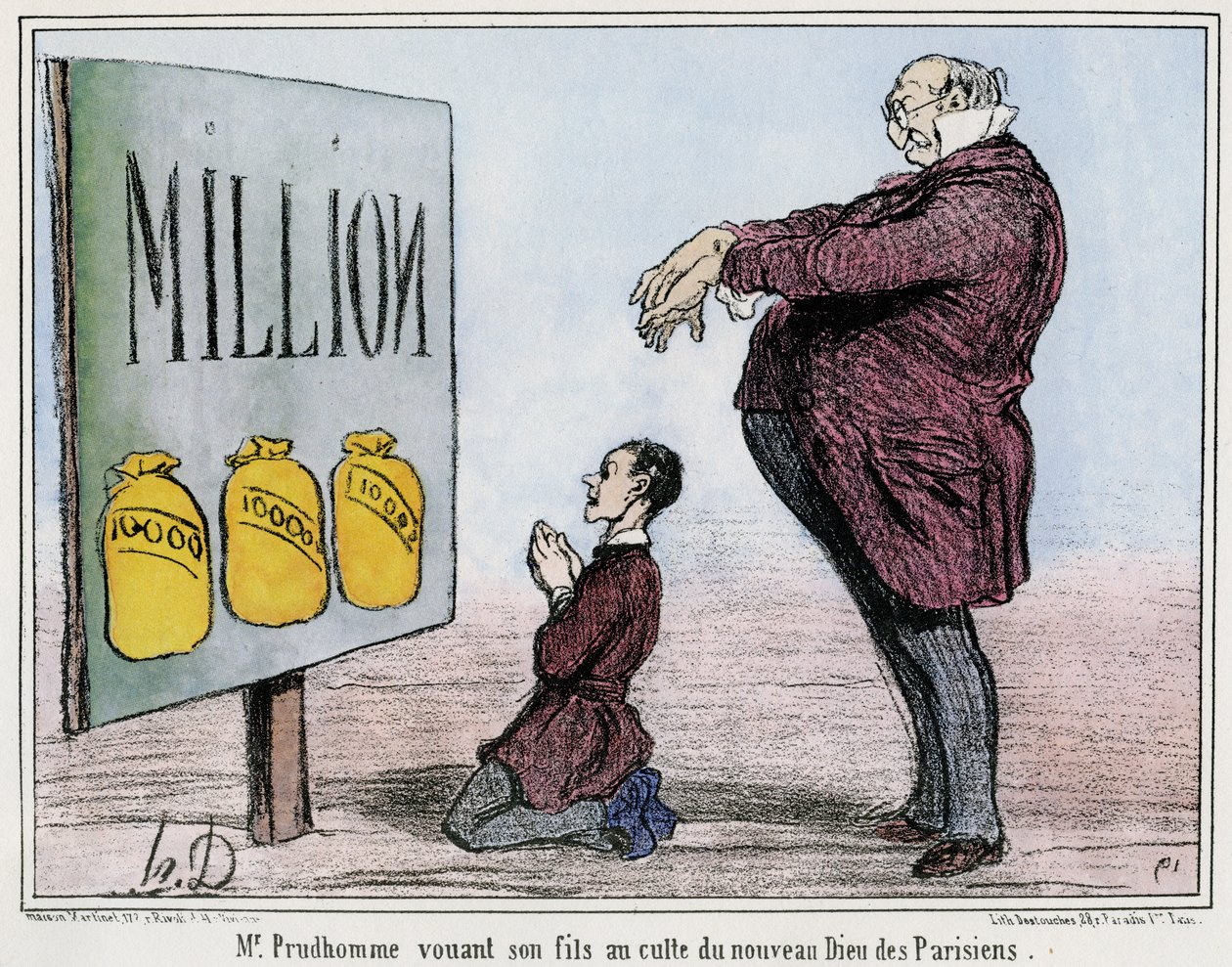 Il signor Prudhomme dedica suo figlio al culto del nuovo Dio parigino da Honore Daumier