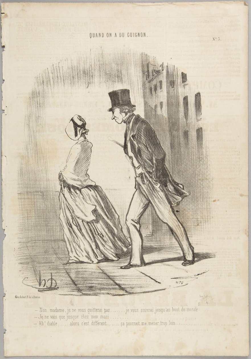 No, signora, non la lascerò..., numero 3 della serie «Quand on a du Guignon» tratta da *Le Charivari* da Honoré Daumier