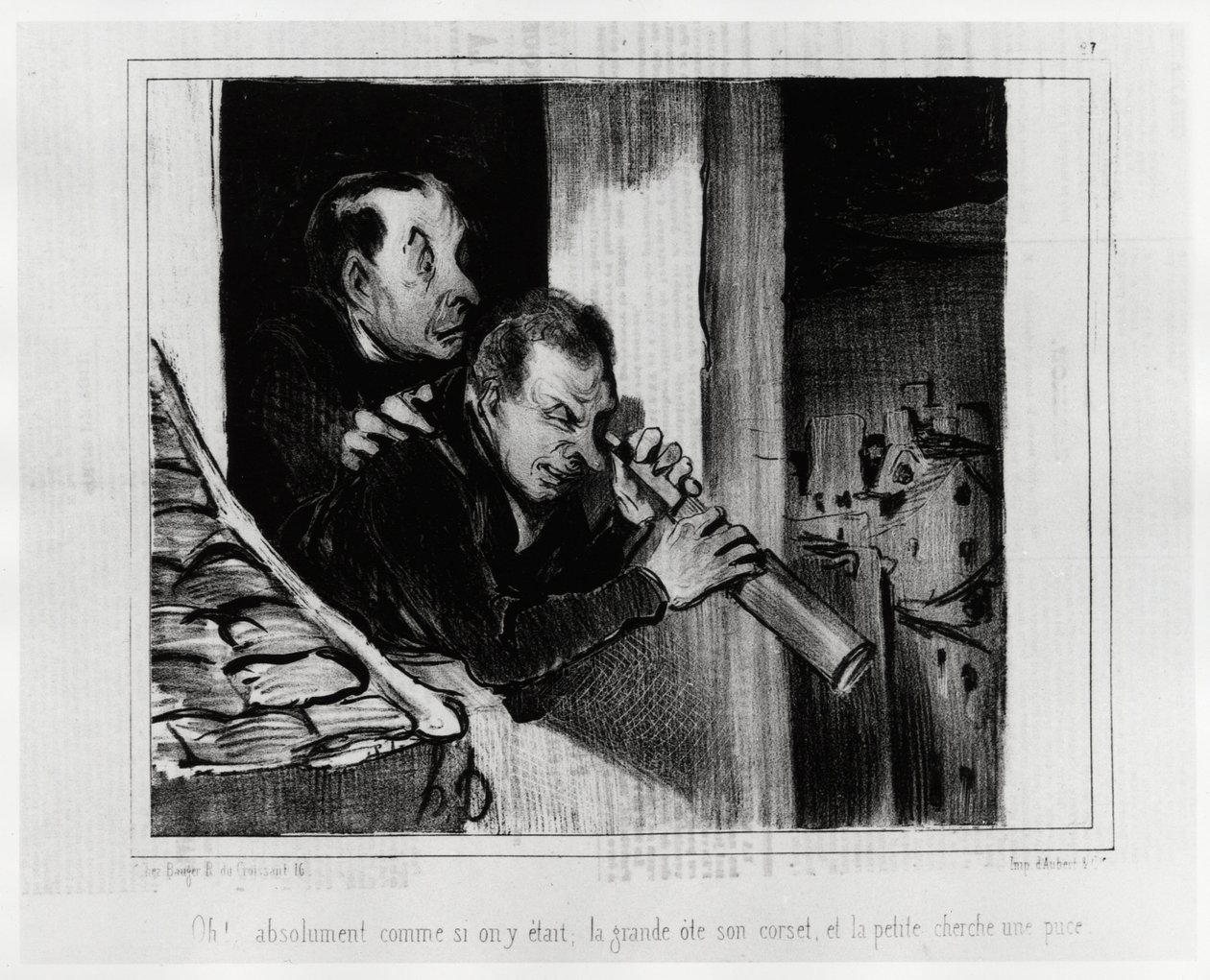 Oh! Assolutamente come se fossimo lì, la grande si toglie il corsetto e la piccola cerca una scheggia. Illustrazione di Honoré Daumier, pubblicata su 