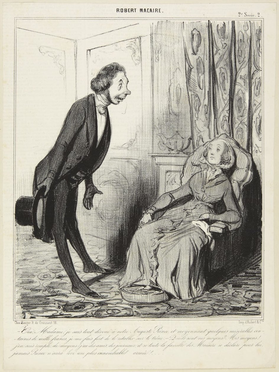 «Sì, signora, sono completamente devoto al nostro augusto Principe...», numero 2 della serie Robert Macaire da Le Charivari da Honoré Daumier