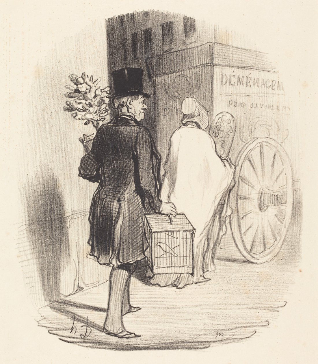 Parigino trasportando in un altro quartiere da Honoré Daumier