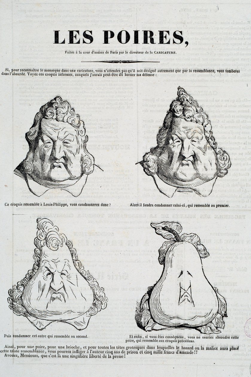 Pere: Caricatura che rappresenta una metamorfosi del volto di Luigi Filippo in pera da Honoré Daumier