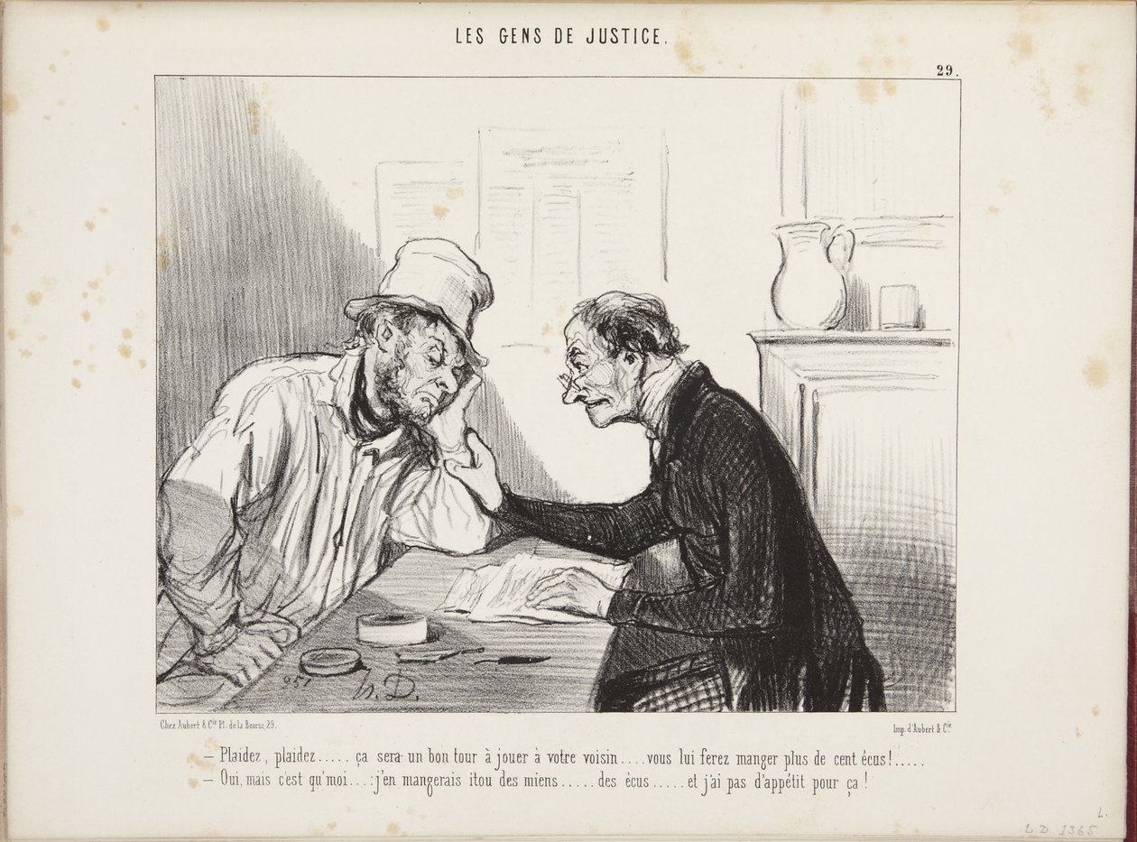 Fate causa, fate causa... sarà un bello scherzo da fare al vostro vicino... gli farete ingoiare più di cento scudi! Sì, ma io... ingoierei i miei... gli scudi, e non ho appetito per questo! da Honoré Daumier