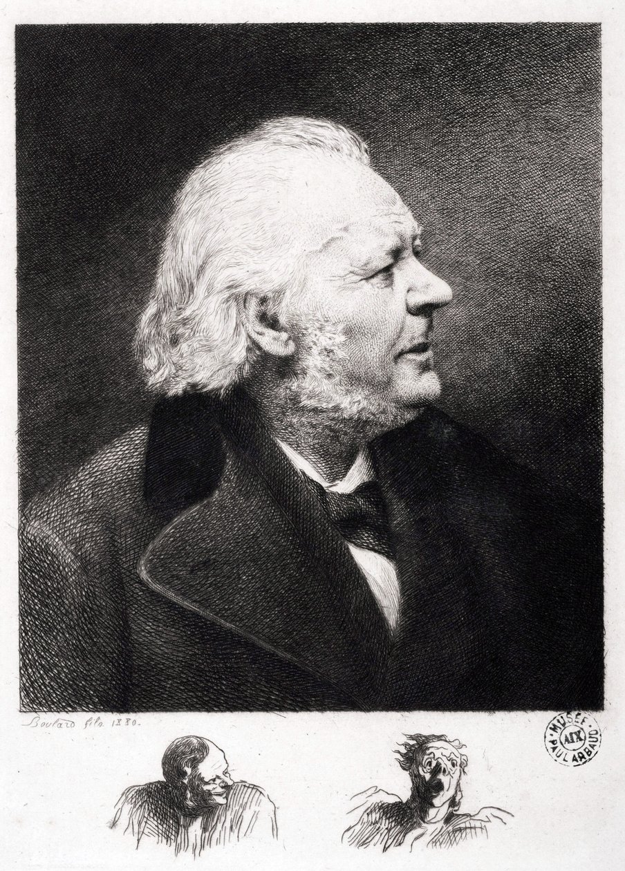 Ritratto di Honore Daumier (1808-1879), incisore, pittore e scultore francese. Incisione di suo figlio Boulard da Honoré Daumier