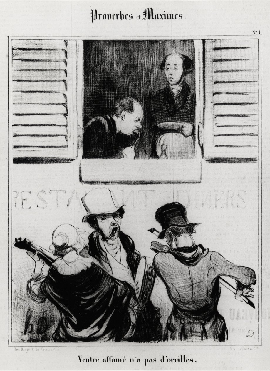 Proverbi e massime: pancia affamata non ha orecchie. Illustrazione di Honore Daumier (1808-1879). Caricatura del XIX secolo, Museo Carnavalet, Parigi. da Honoré Daumier