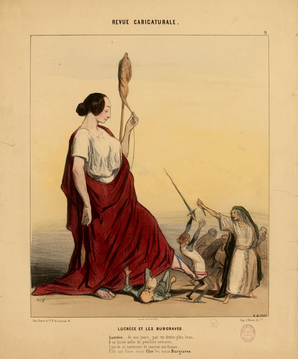 Revue Caricaturale Nr. 9: Lucrezia und die Burgraves. Lucrezia, in unserer Zeit, durch ein schöneres Schicksal... da Honoré Daumier