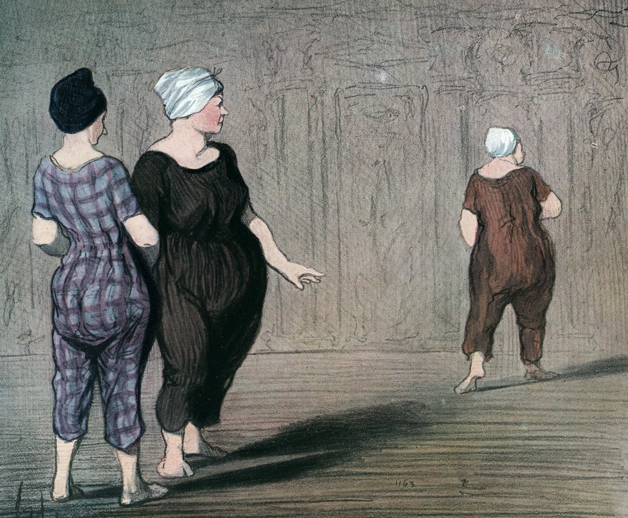 Serie "Le bagnanti" due donne in costume da bagno esaminano il taglio di un