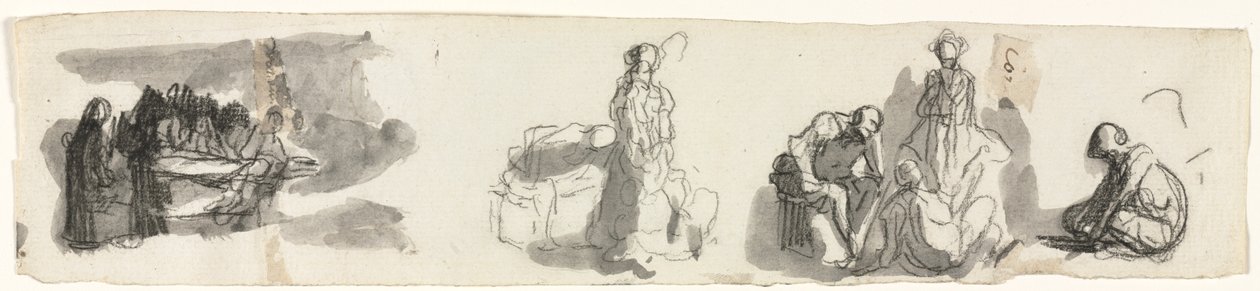 Foglio di studi con un gruppo di quattro figure a destra (recto) da Honoré Daumier