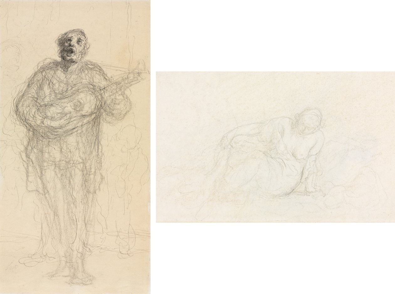 Chitarrista che canta (recto); Donna reclinata appoggiata sul braccio (verso) da Honoré Daumier