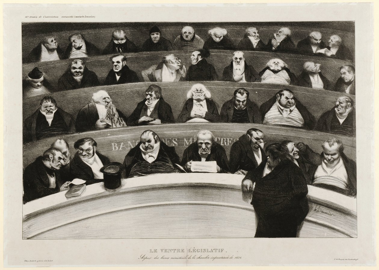 Il Ventre Legislativo: Vista dei Banchi Ministeriali nella Camera Improvvisata del 1834 da Honoré Daumier