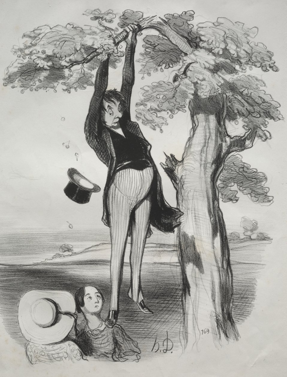 I pericoli di scuotere un albero di prugne troppo vigorosamente (quando si è un uomo adulto) da Honoré Daumier