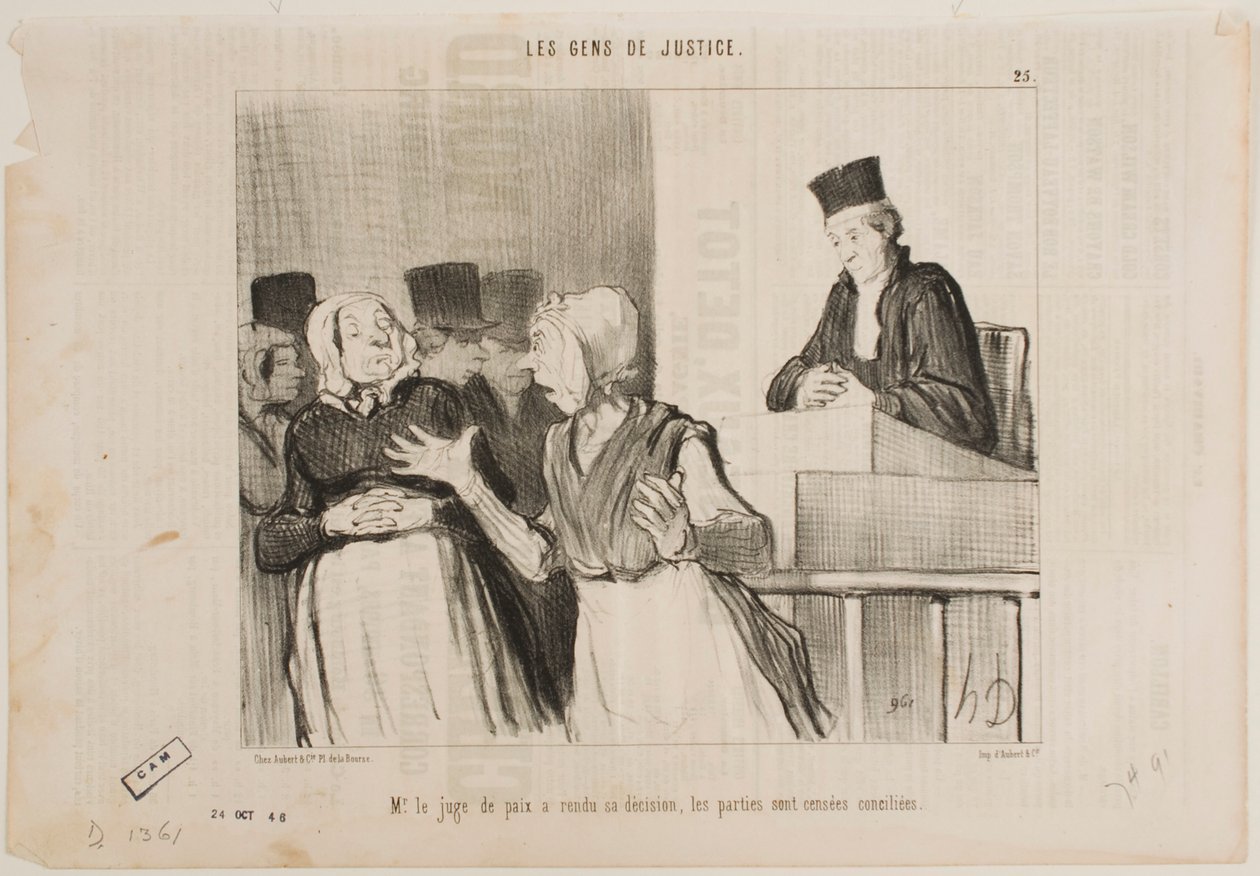 Il giudice del tribunale di conciliazione ha emesso la sua sentenza… tutte le parti devono riconciliarsi. da Honoré Daumier