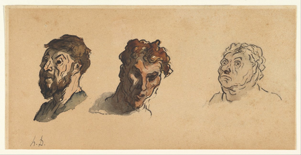 Drei männliche Köpfe da Honoré Daumier