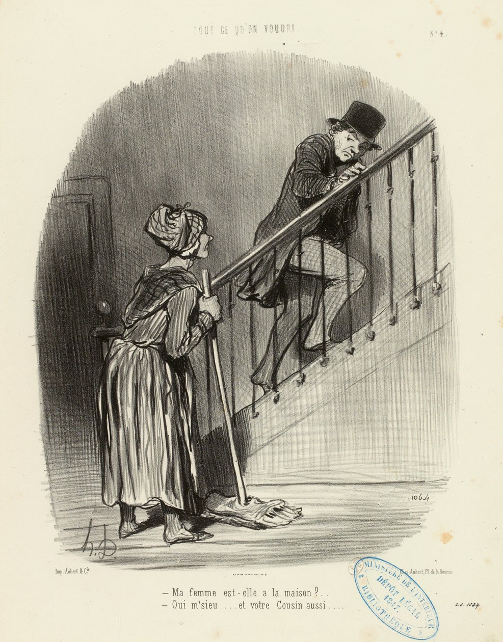 Tutto quello che si vuole, n. 4: Mia moglie è in casa? ... da Honoré Daumier