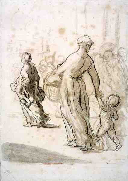 Due Donne e un Bambino, c.1848-50 da Honoré Daumier