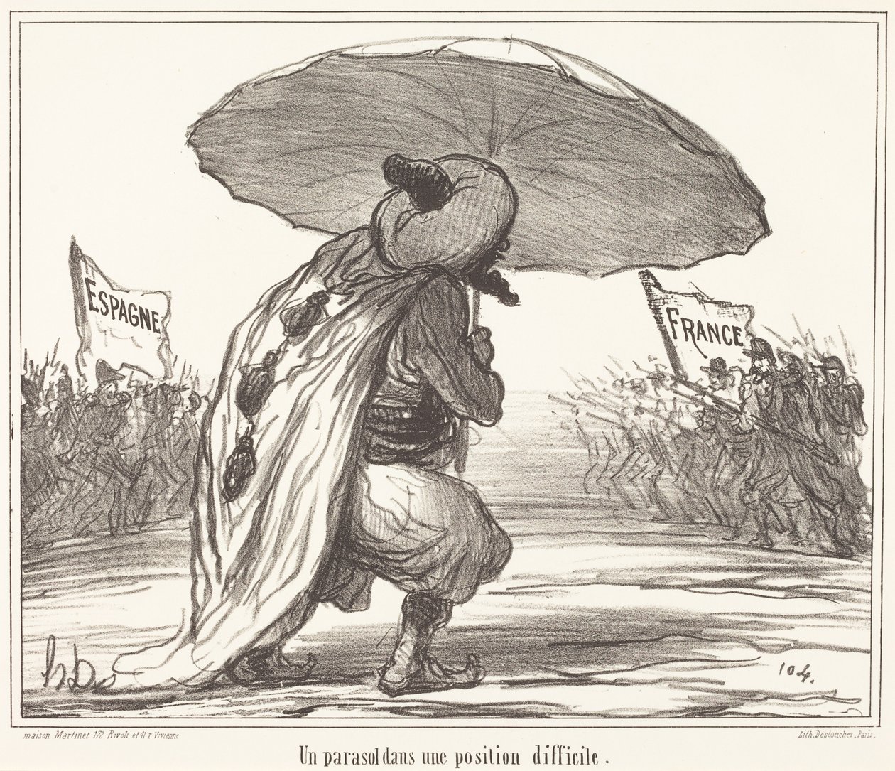Un ombrellone in una posizione difficile da Honoré Daumier