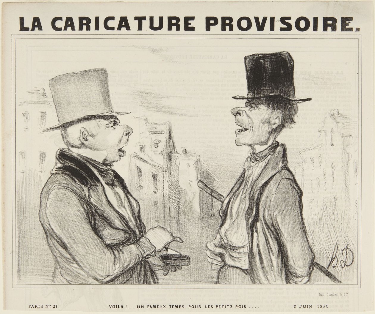 Ecco! Un tempo magnifico per i pisellini..., numero 3 della serie Tipi parigini da La Caricature Provisoire da Honoré Daumier