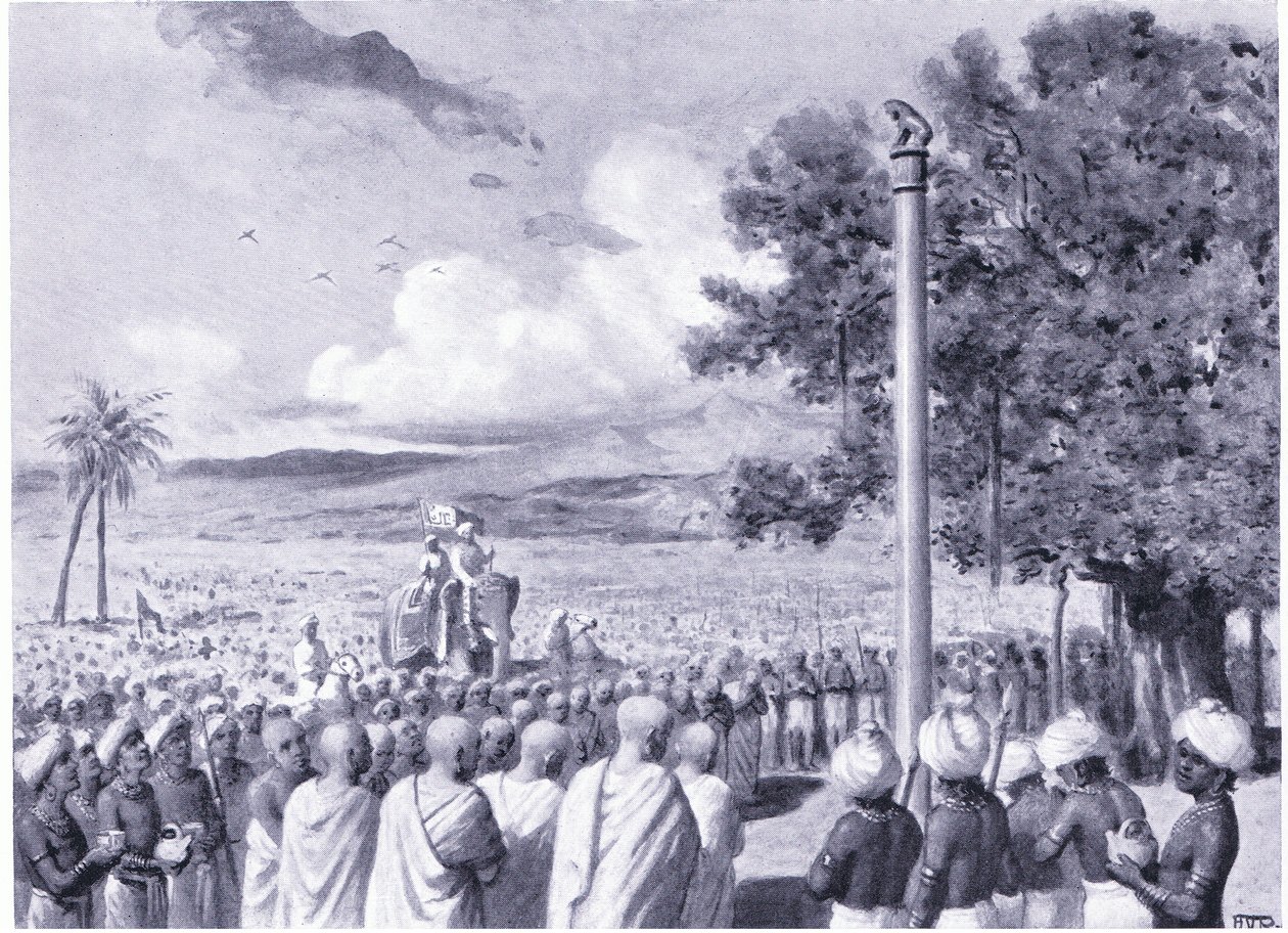 I missionari di Asoka erigono una colonna di editti a Lauriya Nandangarh 244 a.C. da Horace van Ruith