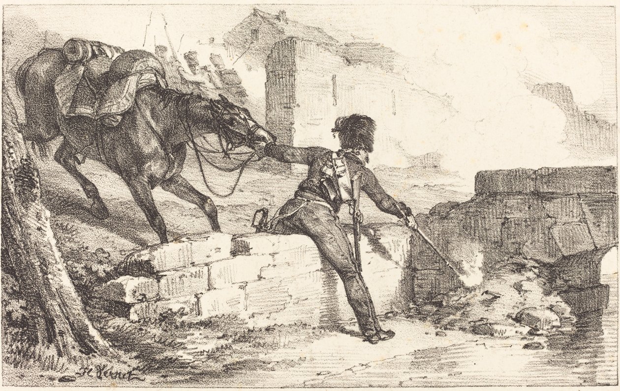 Artigliere che accende una mina da Emile Jean Horace Vernet