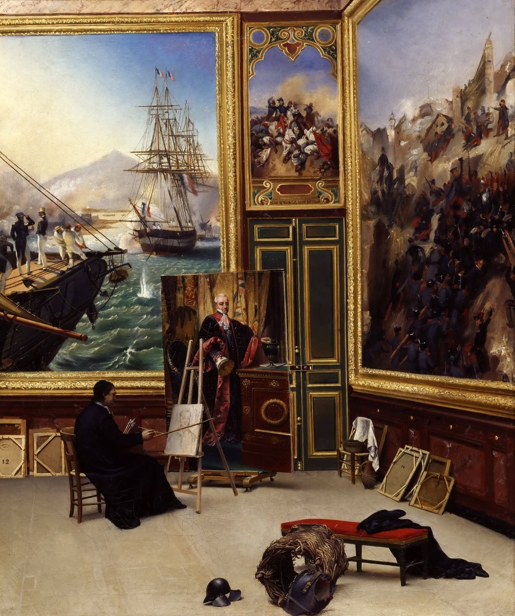Fratello Philippe che copia il ritratto del Marchese de Fontanes nel Museo di Versailles da Emile Jean Horace Vernet