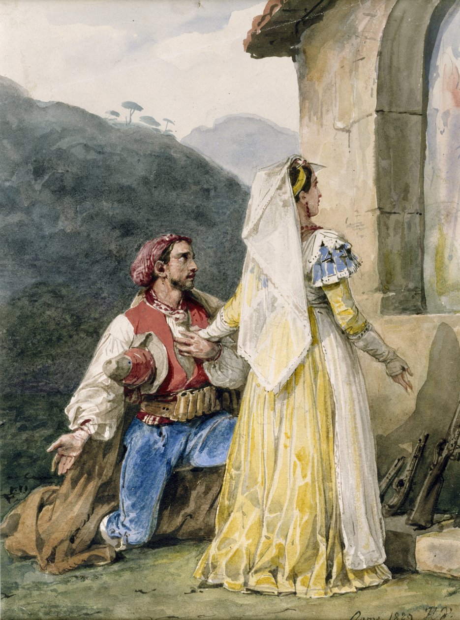 Contadini italiani davanti a un santuario da Horace Vernet