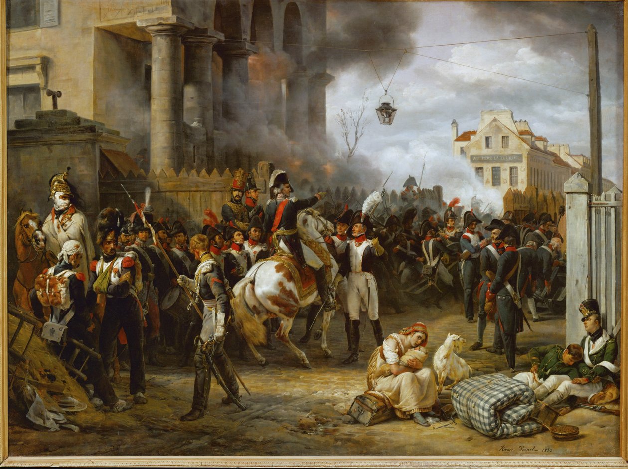 La barriera di Clichy - La difesa di Parigi alla Porta di Clichy contro gli eserciti alleati di Gran Bretagna, Russia, Prussia ... da Horace Vernet