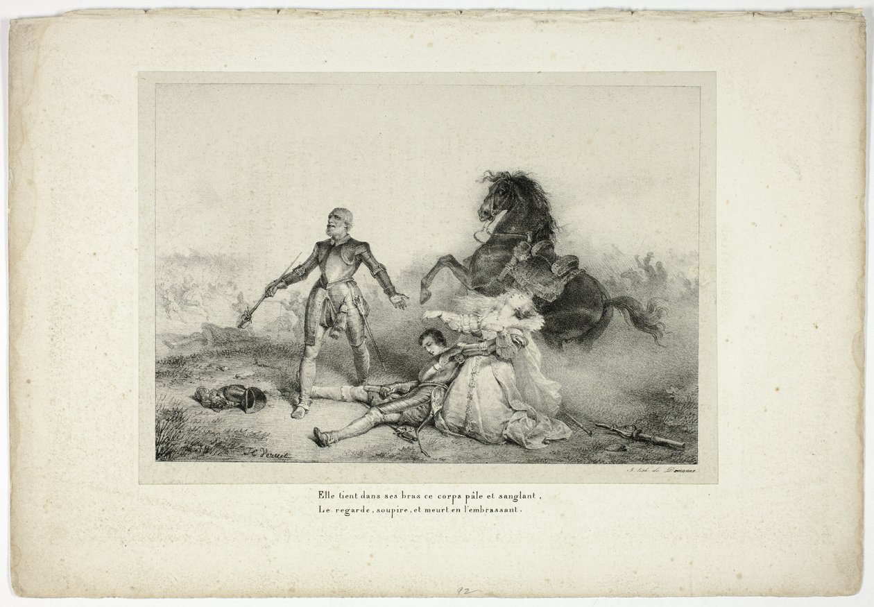 Lei teneva tra le braccia il cadavere pallido e sanguinante... da Emile Jean Horace Vernet