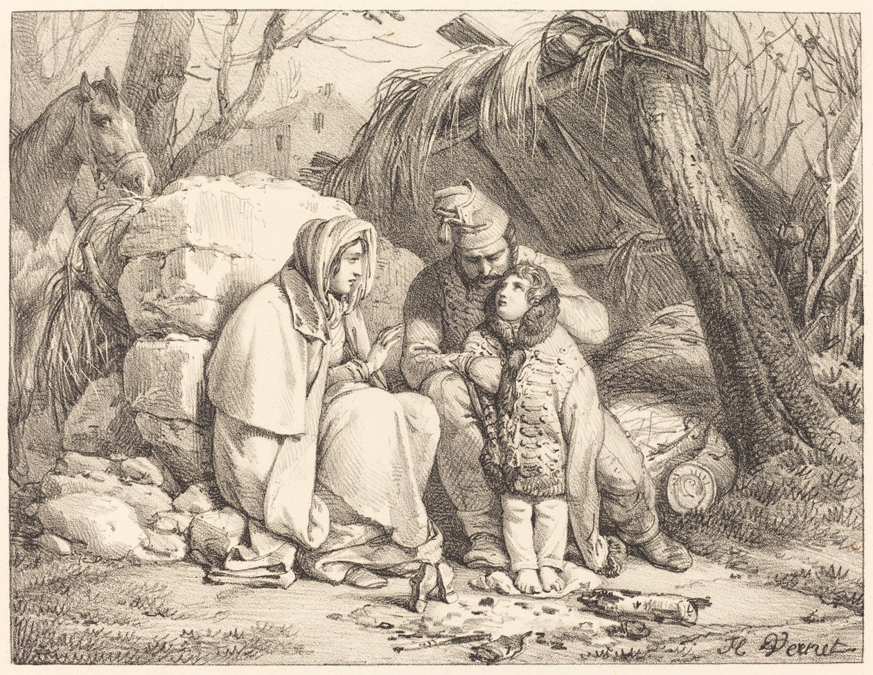 Famiglia di soldati accampata da Emile Jean Horace Vernet