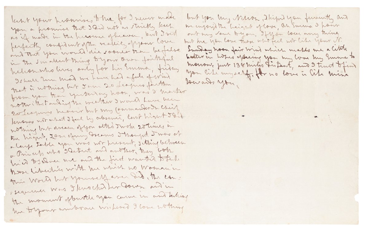 Lettera Autografa a Lady Hamilton, n.p. [Foudroyant in mare] da Horatio Nelson