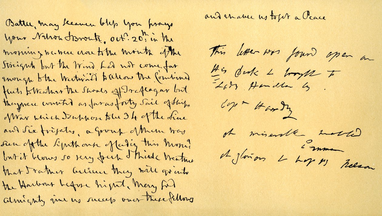 Lettera di Lord Horatio Nelson a Lady Emma Hamilton, 19 ottobre 1805 da Horatio Nelson