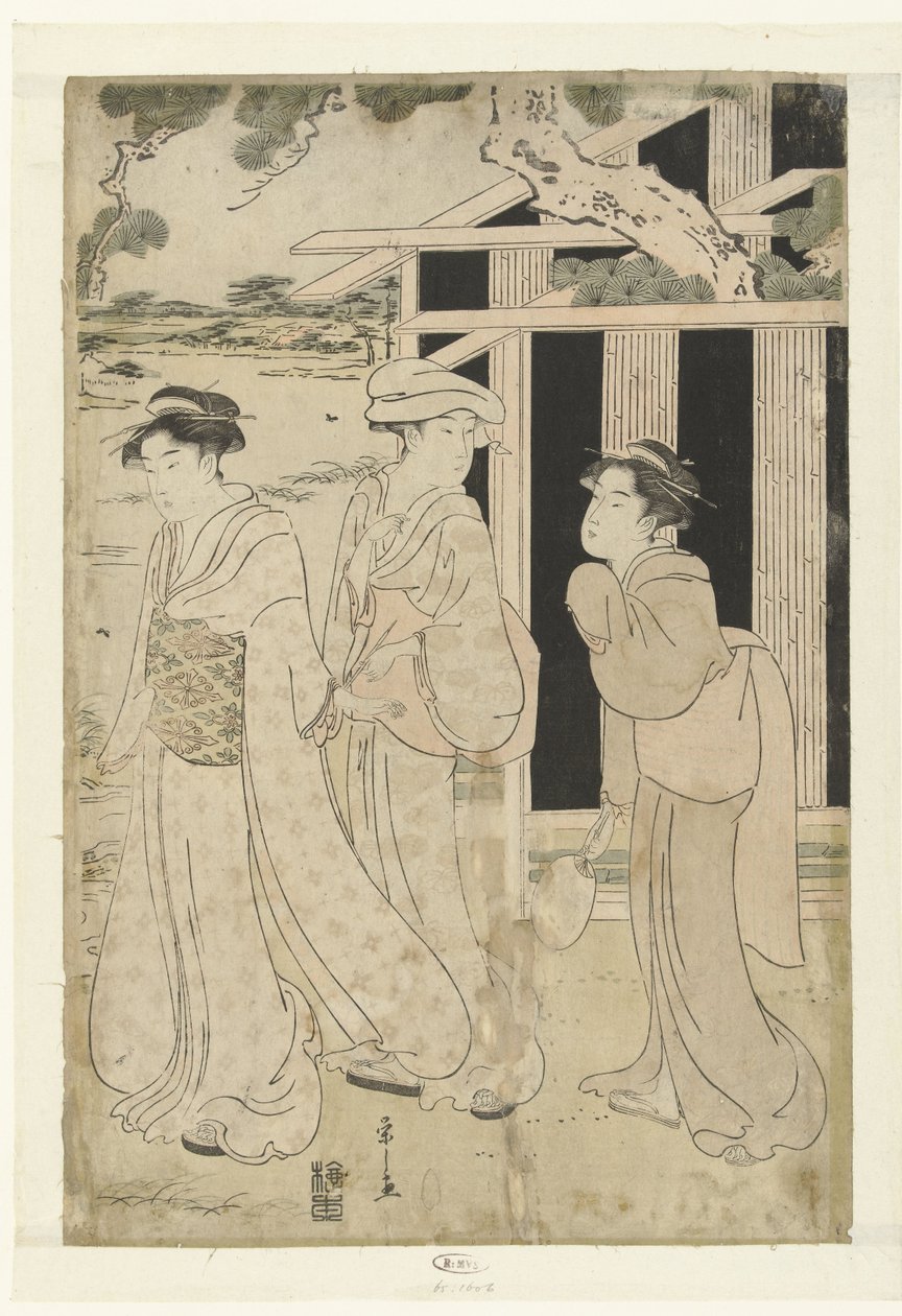 Tre donne che passeggiano vicino al lago da Hosoda Eishi
