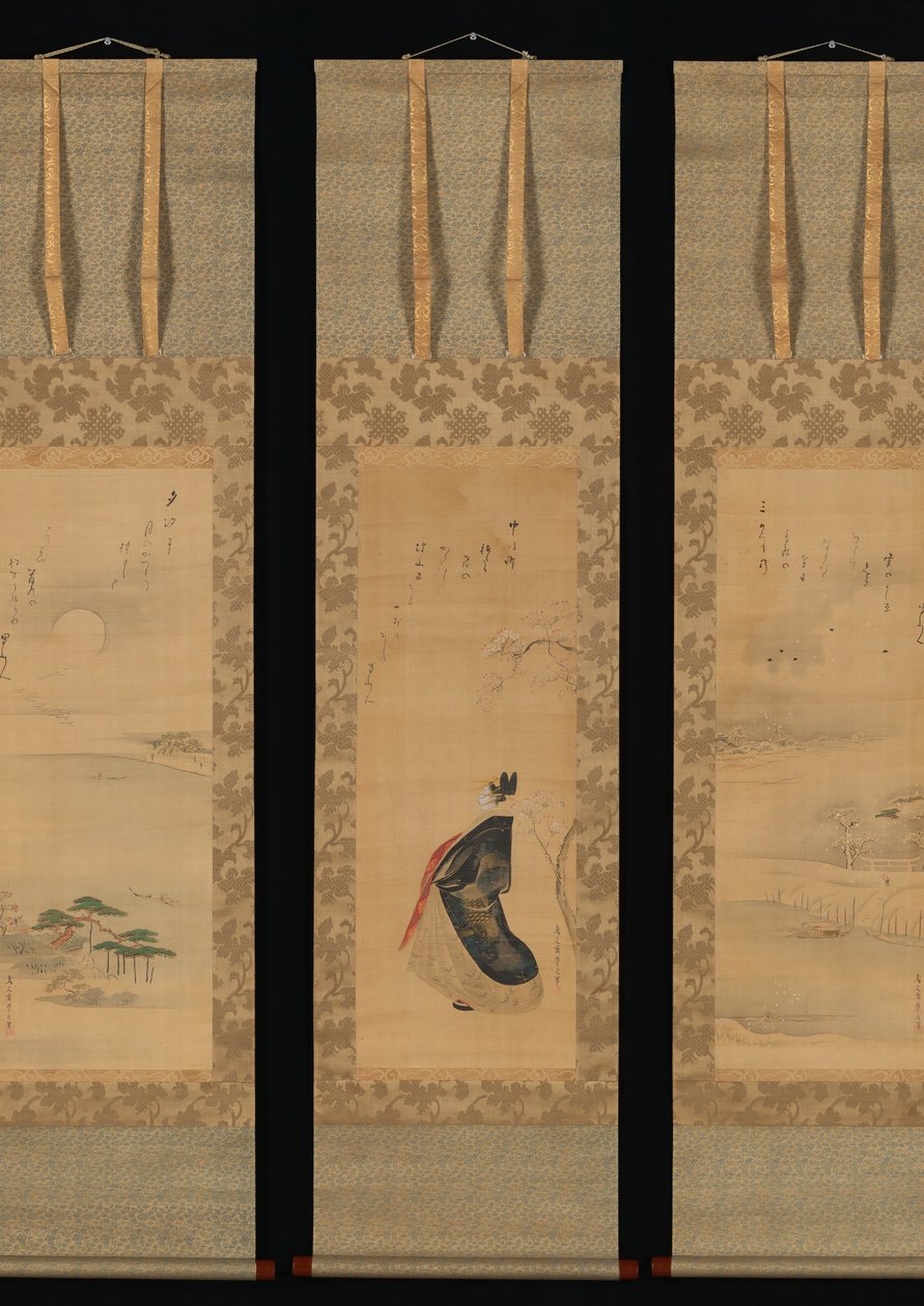 Neve, Luna e Fiori di Ciliegio Yoshiwara in Tre Stagioni, inizio XIX secolo da Hosoda Eishi