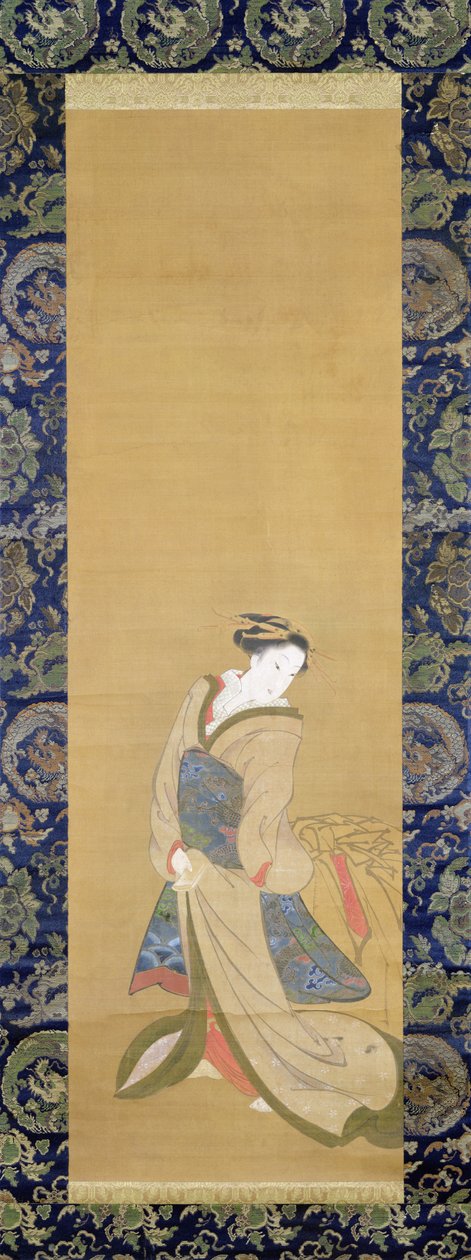 Una donna elegante in un obi blu da Hotei Gosei