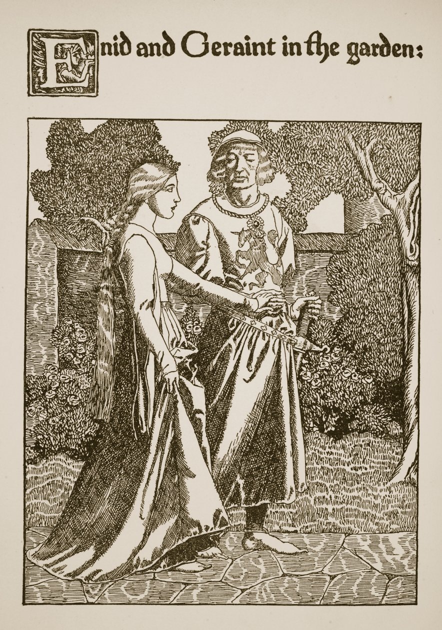 Enid e Geraint nel giardino, illustrazione da 