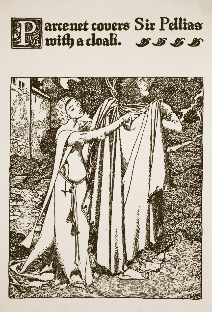 Parcenet copre Sir Pellias con un mantello, illustrazione da 