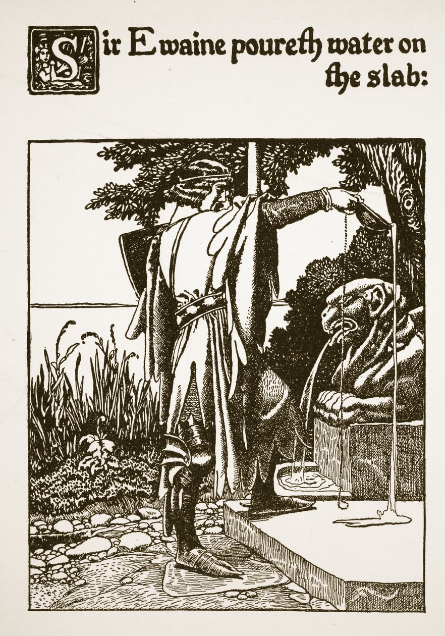 Sir Ewaine versa acqua sulla lastra, illustrazione da 