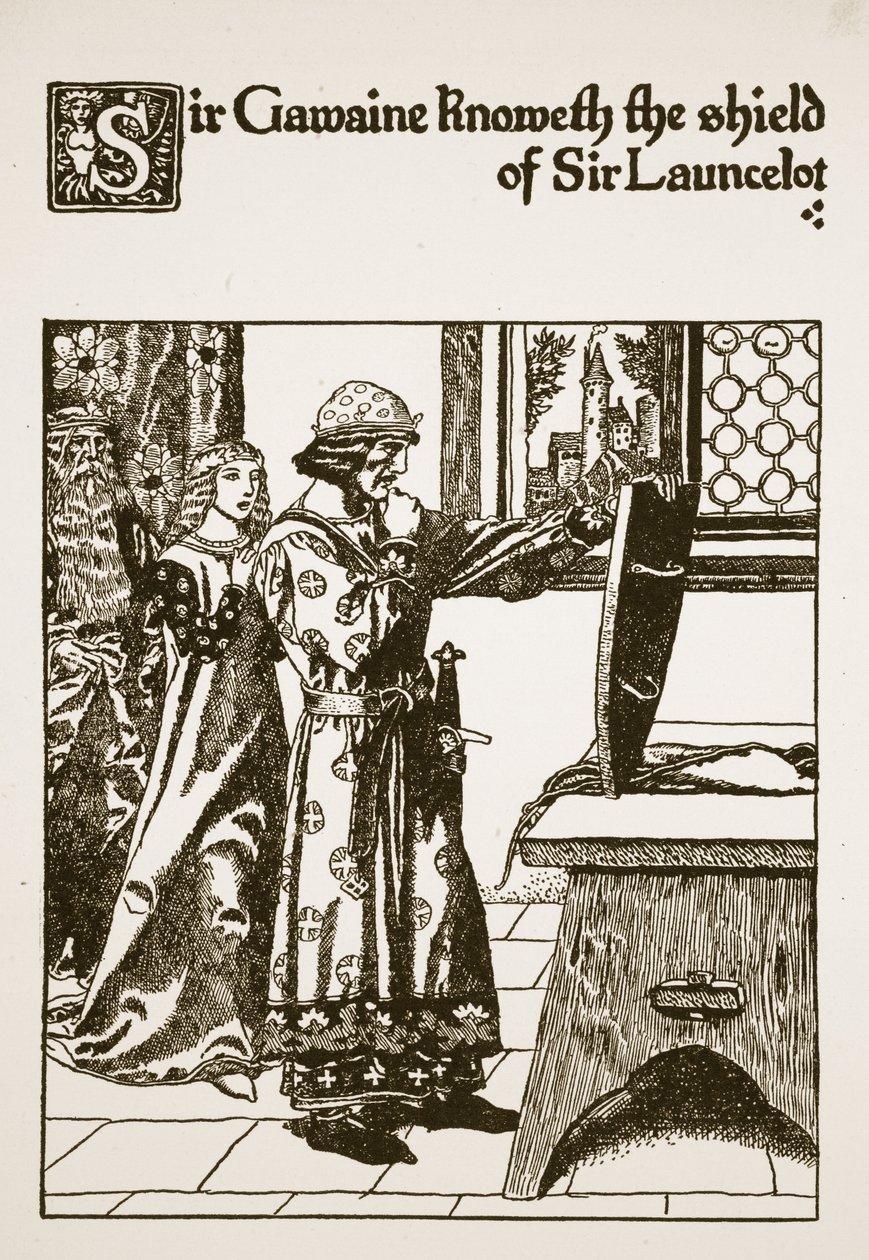 Sir Gawaine riconosce lo scudo di Sir Launcelot, illustrazione da 