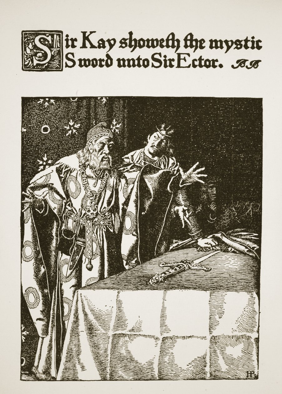 Sir Kay mostra la spada mistica a Sir Ector, illustrazione da 