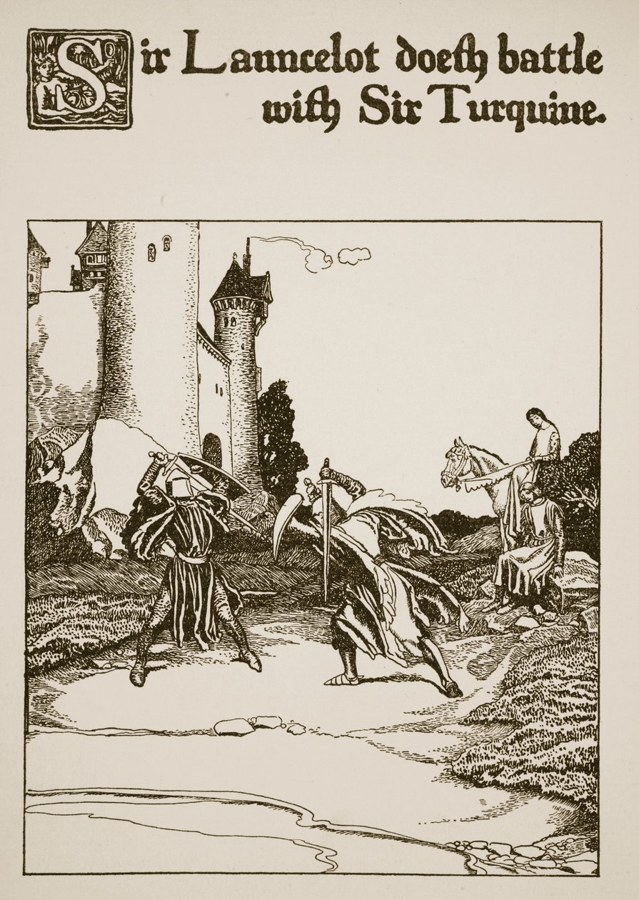 Sir Launcelot combatte con Sir Turquine, illustrazione da 
