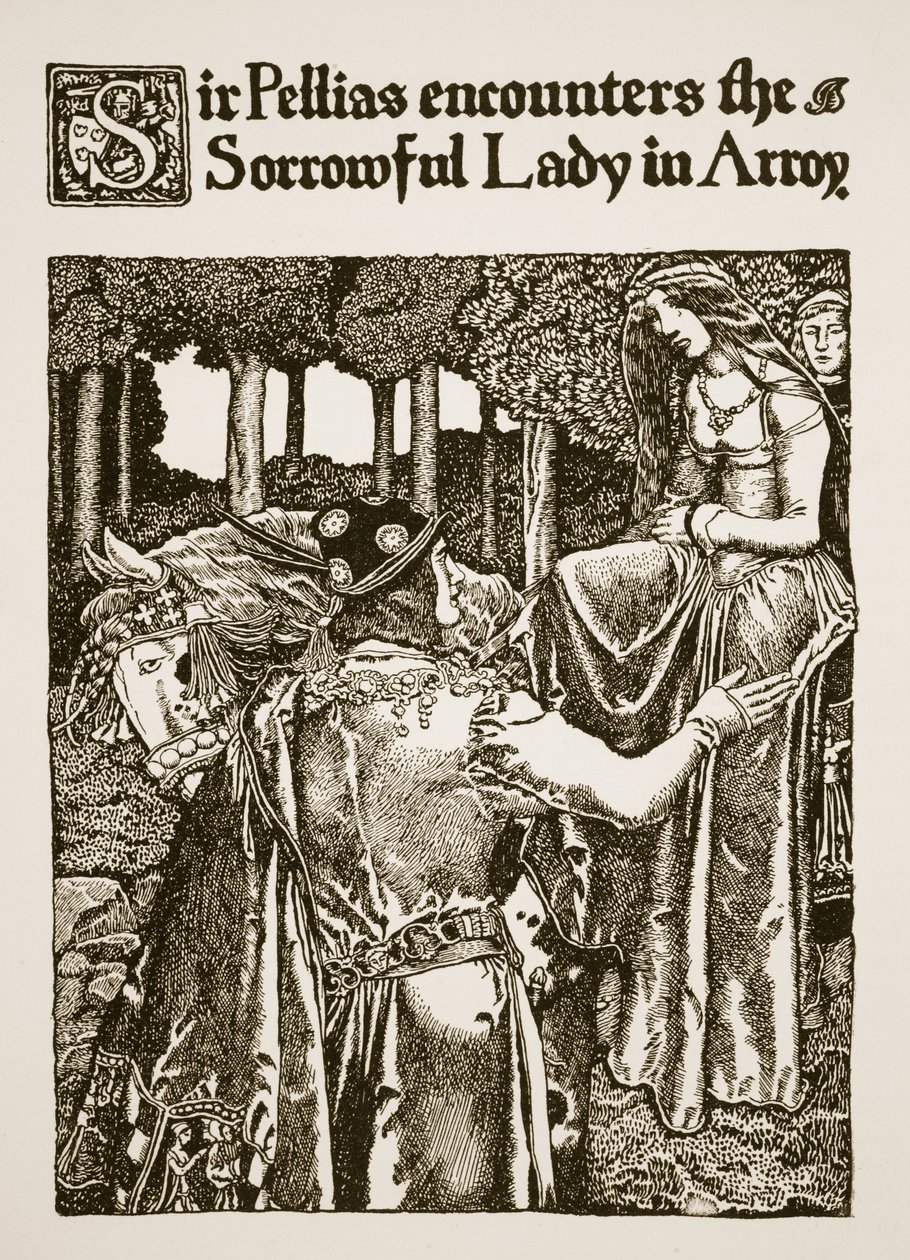 Sir Pellias incontra la Dama Addolorata in Arroy, illustrazione da 